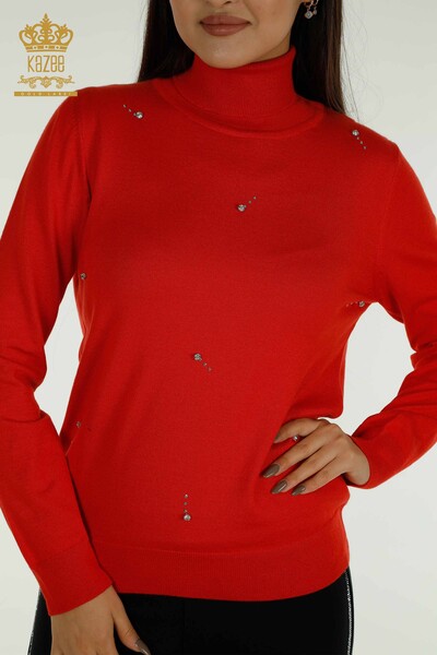 All'ingrosso Maglione di maglieria da donna - Pietra dettagliata - Arancione - 30113 | KAZEE - Thumbnail