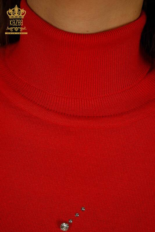 All'ingrosso Maglione di maglieria da donna - Pietra dettagliata - Arancione - 30113 | KAZEE