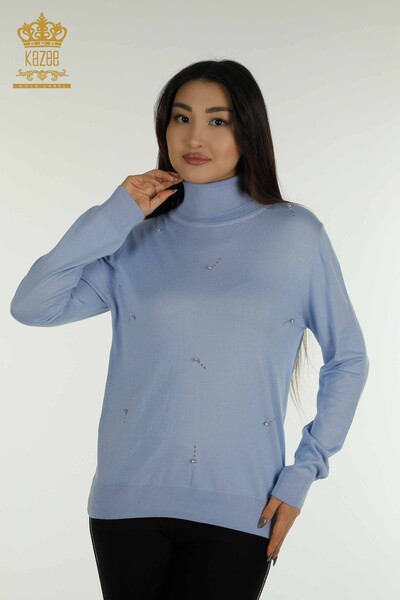 All'ingrosso Maglione di maglieria da donna - Pietra dettagliata - Blu - 30113 | KAZEE - Thumbnail