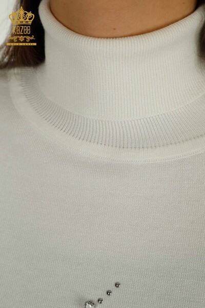 All'ingrosso Maglione di maglieria da donna - Pietra dettagliata - Ecru - 30113 | KAZEE - Thumbnail