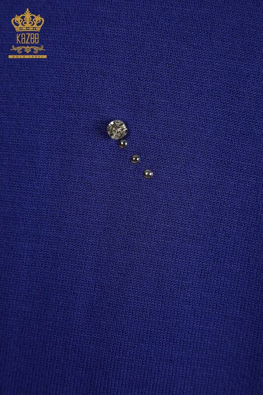 All'ingrosso Maglione di maglieria da donna - Pietra dettagliata - Indaco - 30113 | KAZEE