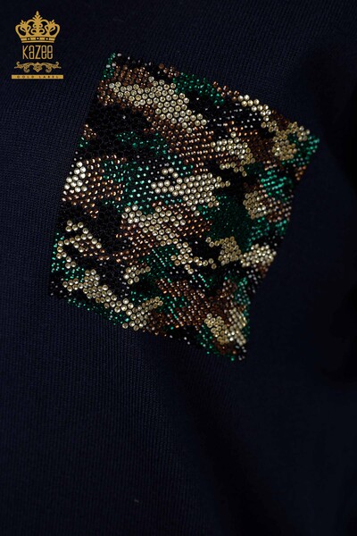 All'ingrosso Maglieria da donna - Colorata pietre Ricamata - Tasche dettagliate - 15925 | KAZEE - Thumbnail