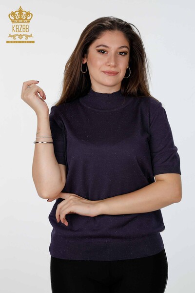 Commercio all'ingrosso Maglieria da donna Glitter Transition Manica corta Stand Collar Basic - 16686 | KAZEE - Thumbnail