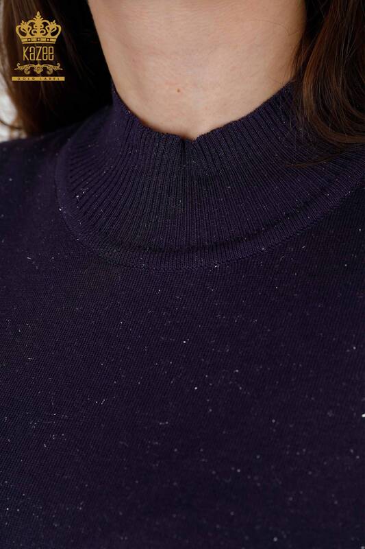 Commercio all'ingrosso Maglieria da donna Glitter Transition Manica corta Stand Collar Basic - 16686 | KAZEE