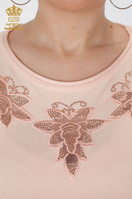 All'ingrosso Maglieria da donna - Tulle Dettaglio - Fiore ricamato - Pietra ricamata - 16197 | KAZEE