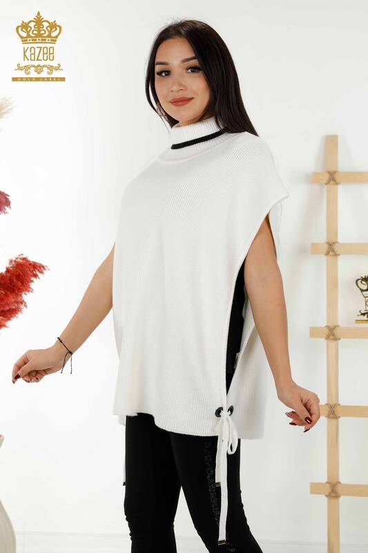 Maglione senza maniche da donna all'ingrosso - Collo alto - Ecru - 30229 | KAZEE