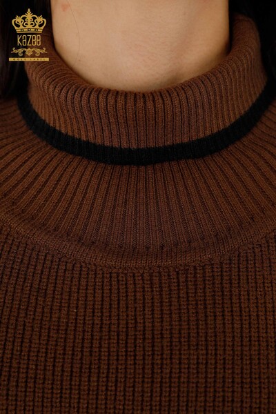 Maglione senza maniche da donna all'ingrosso - Dolcevita - Marrone - 30229 | KAZEE - Thumbnail
