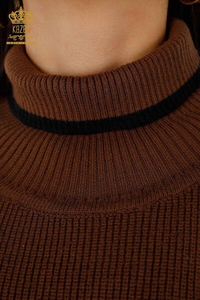 Maglione senza maniche da donna all'ingrosso - Dolcevita - Marrone - 30229 | KAZEE - Thumbnail