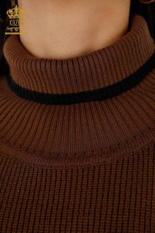Maglione senza maniche da donna all'ingrosso - Dolcevita - Marrone - 30229 | KAZEE
