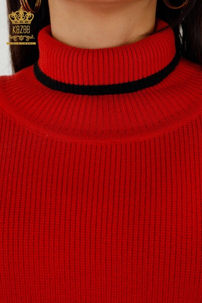 Maglione senza maniche da donna all'ingrosso - Dolcevita - Rosso - 30229 | KAZEE - Thumbnail