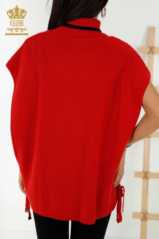 Maglione senza maniche da donna all'ingrosso - Dolcevita - Rosso - 30229 | KAZEE