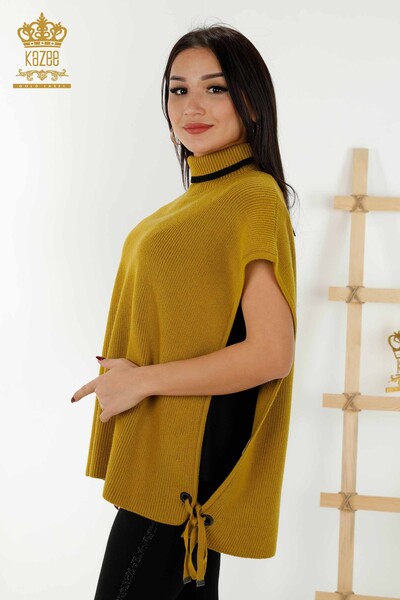 Maglione senza maniche da donna all'ingrosso - collo alto - senape - 30229 | KAZEE - Thumbnail
