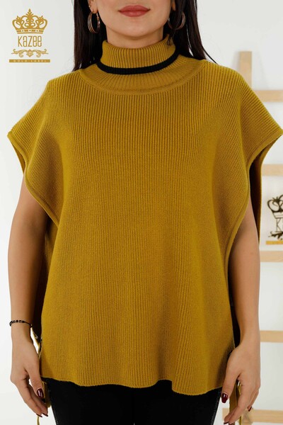 Maglione senza maniche da donna all'ingrosso - collo alto - senape - 30229 | KAZEE - Thumbnail