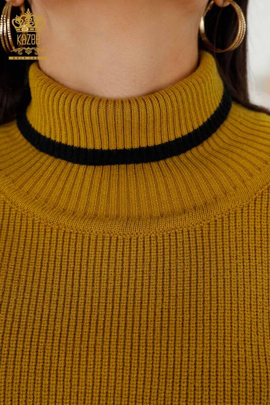 Maglione senza maniche da donna all'ingrosso - collo alto - senape - 30229 | KAZEE