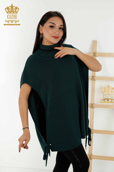 Maglione senza maniche da donna all'ingrosso - collo alto - verde scuro - 30229 | KAZEE - Thumbnail