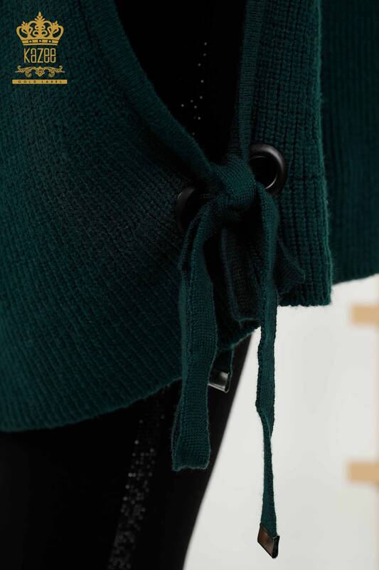 Maglione senza maniche da donna all'ingrosso - collo alto - verde scuro - 30229 | KAZEE