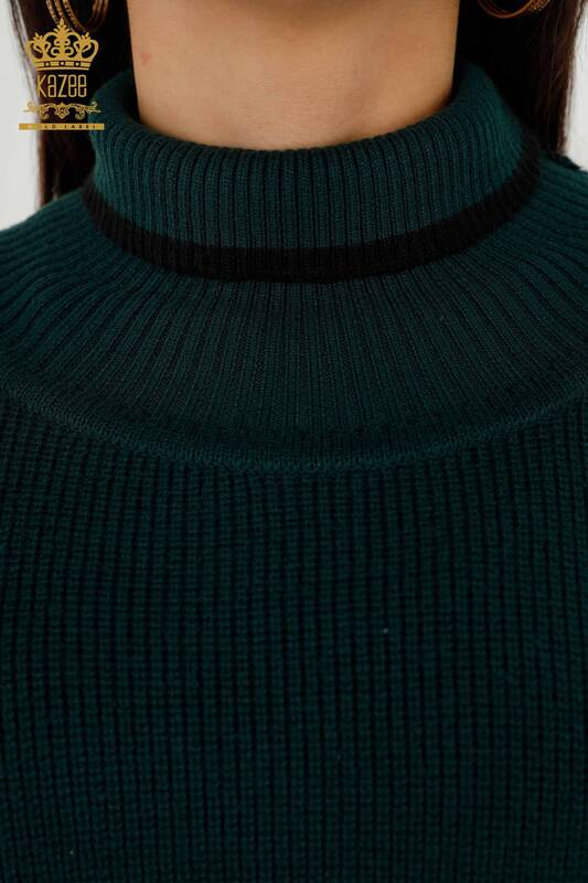 Maglione senza maniche da donna all'ingrosso - collo alto - verde scuro - 30229 | KAZEE