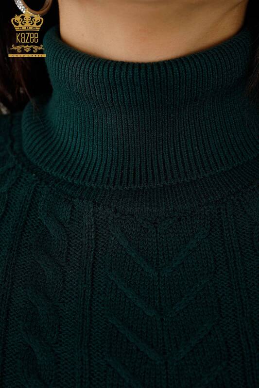 Maglione senza maniche da donna all'ingrosso - Cristallo Pietra Ricamato Verde scuro - 30242 | KAZEE
