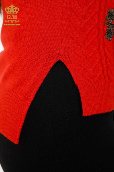 Maglione senza maniche da donna all'ingrosso Motivo floreale Corallo - 30179 | KAZEE - Thumbnail