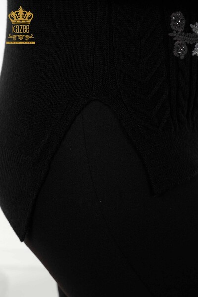Maglione senza maniche da donna all'ingrosso Motivo floreale Nero - 30179 | KAZEE - Thumbnail