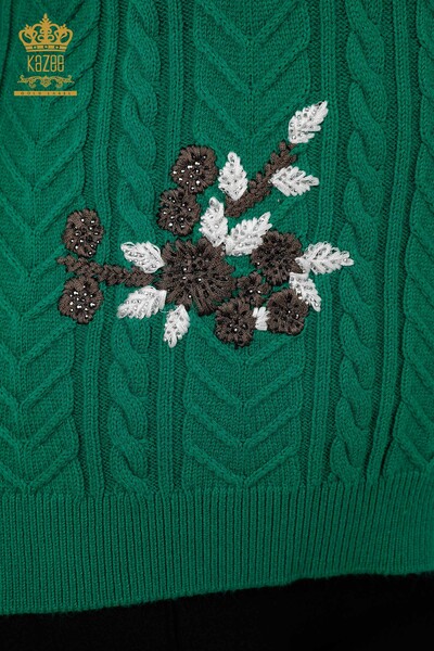 Maglione senza maniche da donna all'ingrosso Motivo floreale - Verde - 30179 | KAZEE - Thumbnail