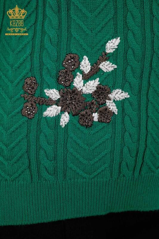 Maglione senza maniche da donna all'ingrosso Motivo floreale - Verde - 30179 | KAZEE