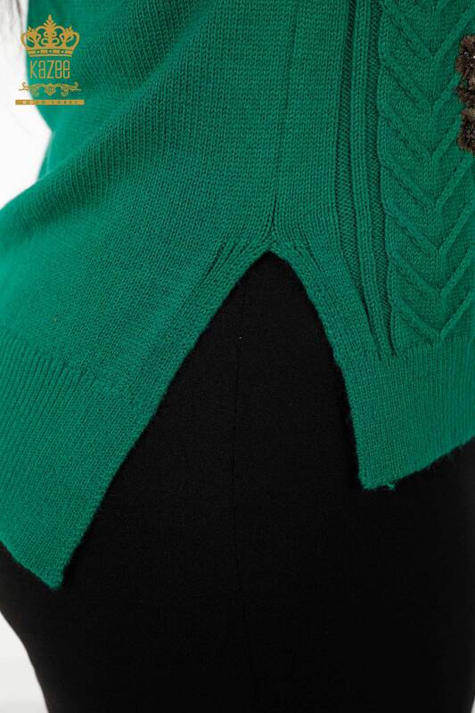 Maglione senza maniche da donna all'ingrosso Motivo floreale - Verde - 30179 | KAZEE