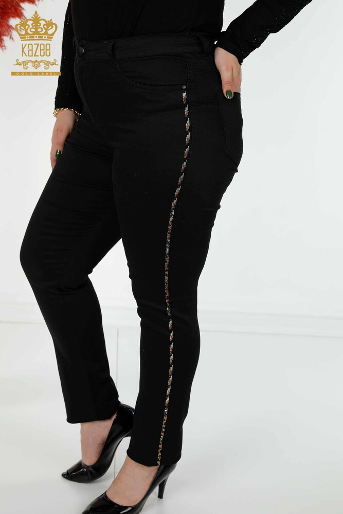 All'ingrosso Jeans da donna - Motivo leopardato - Pietra ricamata - Nero - 3600 | KAZEE - 2