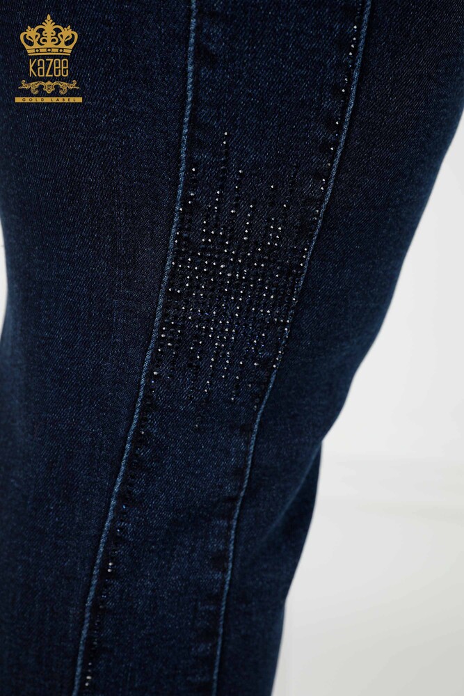 All'ingrosso Jeans da donna - Righe Pietra ricamata - Blu navy - 3653 | KAZEE - 14