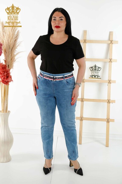 All'ingrosso Pantaloni da donna - Cintura dettagliata - Blu - 3691 | KAZEE - Thumbnail