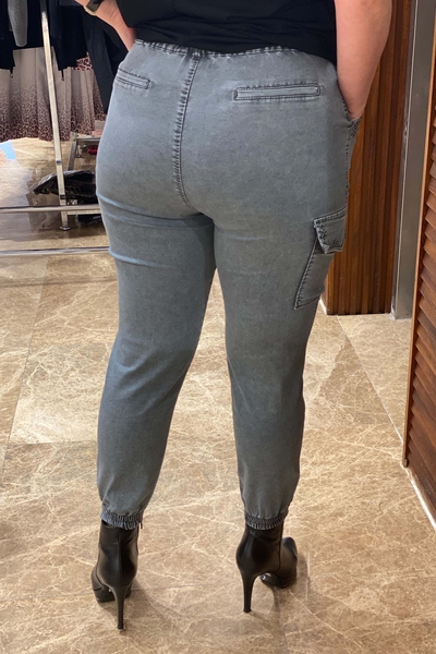 Pantaloni da donna all'ingrosso con tasca cargo ricamata in pietra - 3220 | KAZEE - Thumbnail
