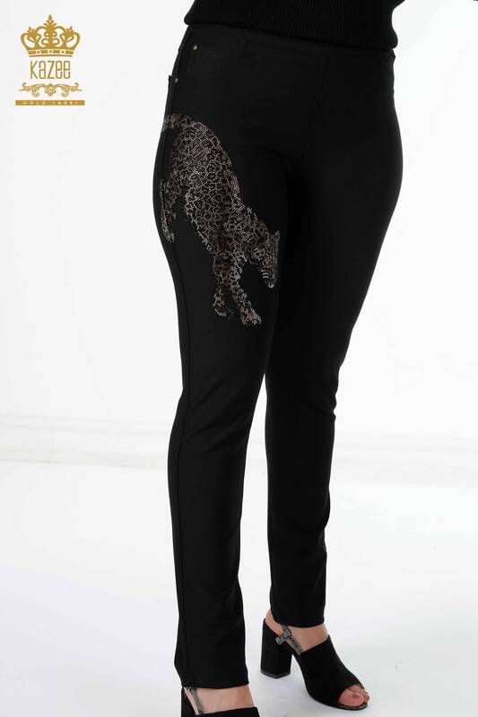 All'ingrosso Pantaloni da Donna - Leopardo Dettaglio - Pietre Ricamate - Tasche - 3454 | KAZEE
