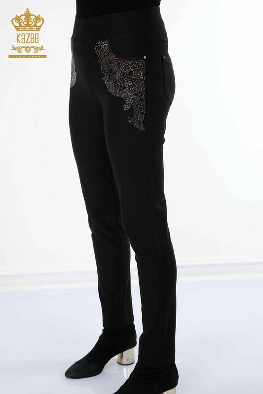 All'ingrosso Pantaloni da donna - Leopardo ricamato - Cristallo Pietra ricamata - 3407 | KAZEE
