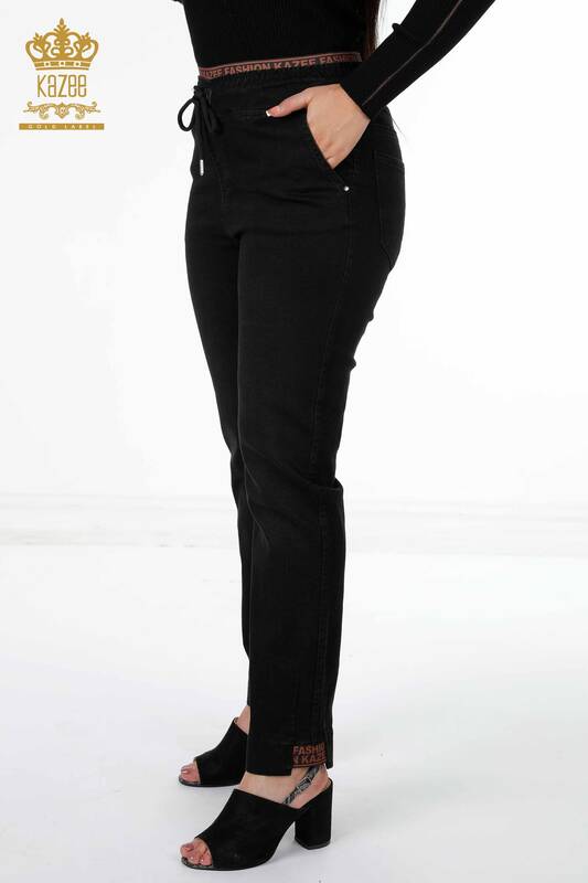 All'ingrosso Pantaloni da donna - Gamba Dettaglio testo - Elastico in vita - Con cordoncino - 3371 | KAZEE