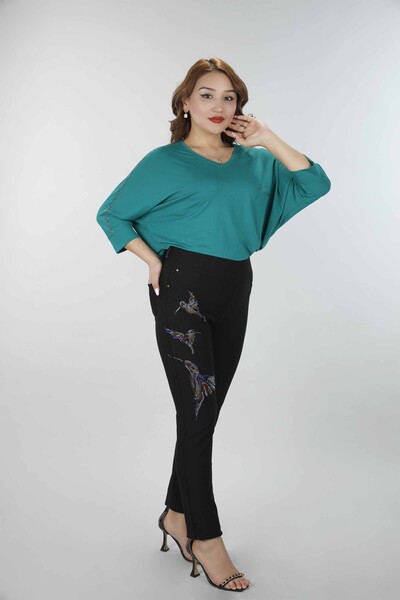 All'ingrosso Pantaloni da donna - Colorati - Ricamati con pietre - Modello con uccelli - 3404 | KAZEE - Thumbnail