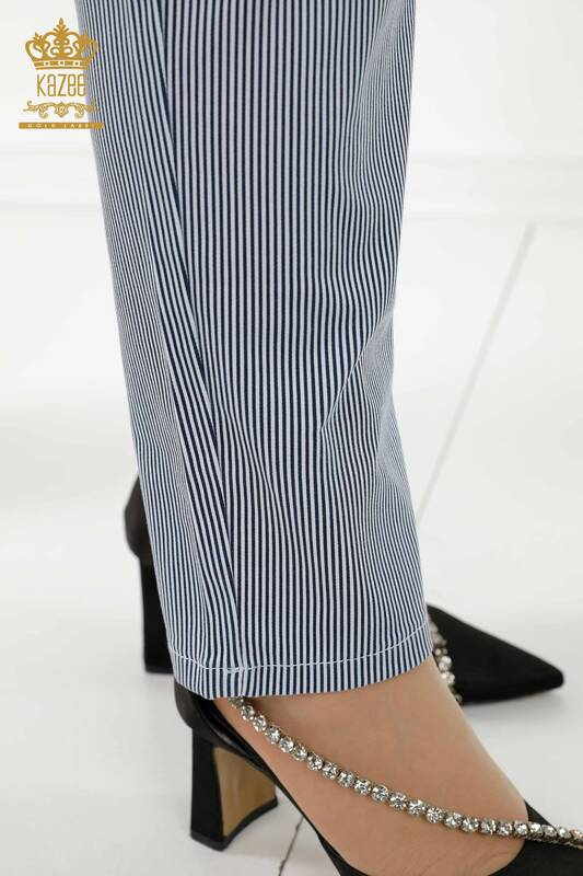 All'ingrosso Pantaloni da donna - A righe - Tasca Modellato - Blu navy - 3700 | KAZEE
