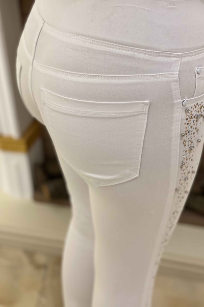 Pantaloni da donna all'ingrosso con tasca ricamata in pietra di cristallo - 3271 | KAZEE - Thumbnail