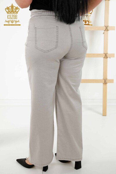 All'ingrosso Pantaloni da donna - Elastico in vita - Beige - 3672 | KAZEE - Thumbnail