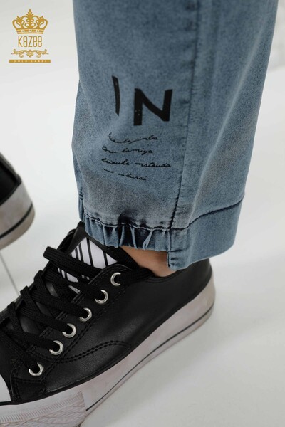 Pantaloni da donna all'ingrosso con elastico in vita blu navy - 3676 | KAZEE - 7