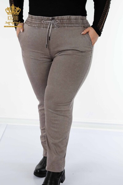 All'ingrosso Pantaloni in vita elastica da donna - scritta Kazee - marrone - 3502 | KAZEE - Thumbnail