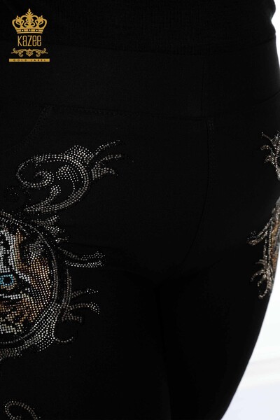 All'ingrosso Pantaloni leggings da donna - Cristallo Pietra ricamata - Nero - 3647 | KAZEE - Thumbnail