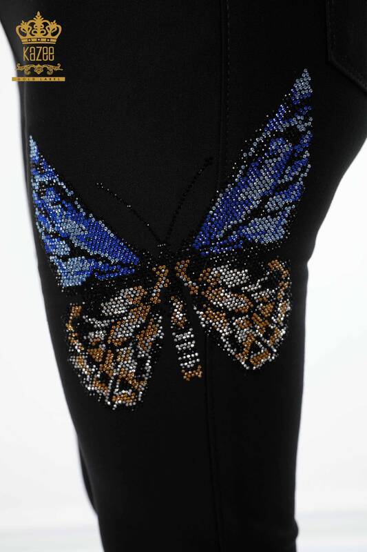 All'ingrosso Pantaloni leggings da donna - motivo a farfalla - nero - 3582 | KAZEE