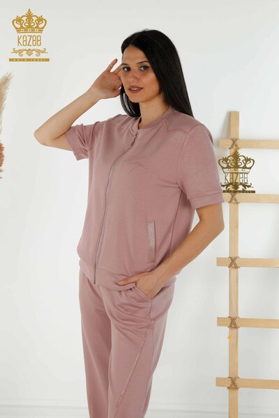 All'ingrosso Set tuta da donna - Pietra ricamata - Rosa - 17549 | KAZEE - 2