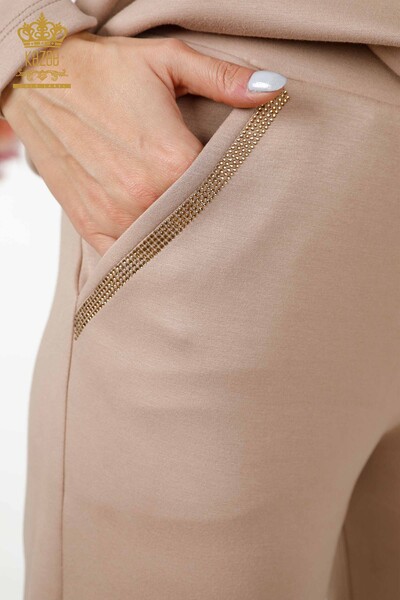 Set tuta da donna all'ingrosso - tasca dettagliata - visone - 17428 | KAZEE - Thumbnail