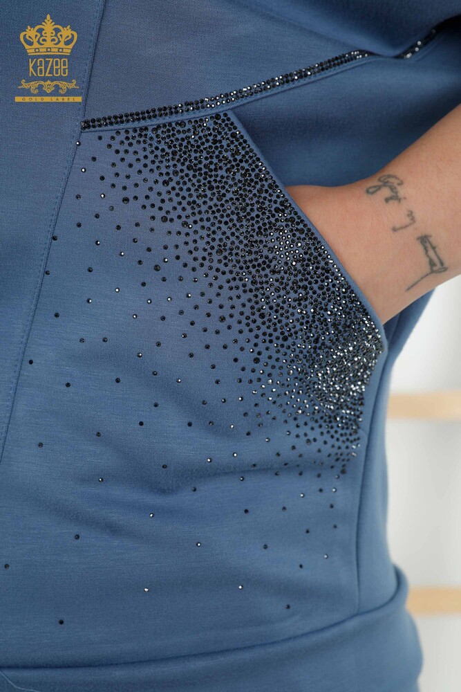 All'ingrosso Set tuta da donna - manica corta - con cerniera - indaco - 17547 | KAZEE - 6