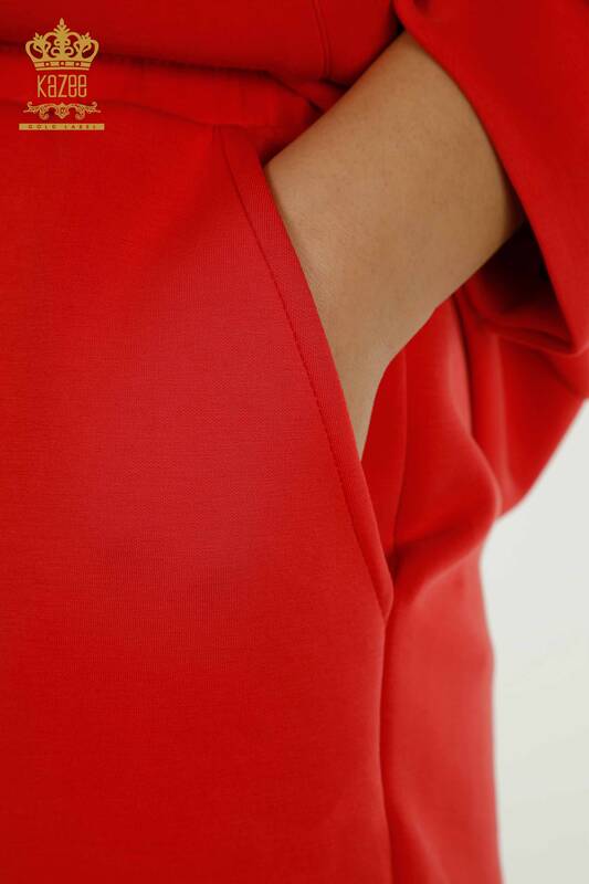 All'ingrosso Set di tute da donna - Dettagli sui bottoni - Rosso - 17624 | KAZEE