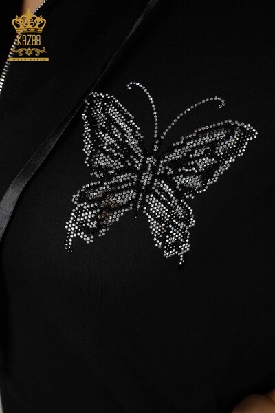 Set tuta da donna all'ingrosso - motivo a farfalla - nero - 17391 | KAZEE - Thumbnail