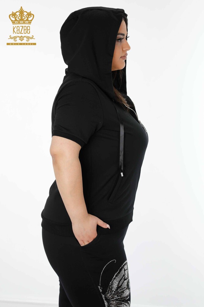 Set tuta da donna all'ingrosso - motivo a farfalla - nero - 17391 | KAZEE - 10