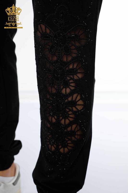 Set tuta da donna all'ingrosso Motivo floreale nero - 17464 | KAZEE