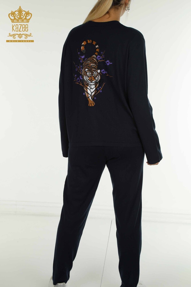 All'ingrosso Set di tute da donna - Ricamo in pietra - Blu navy - 16662 | KAZEE - 13